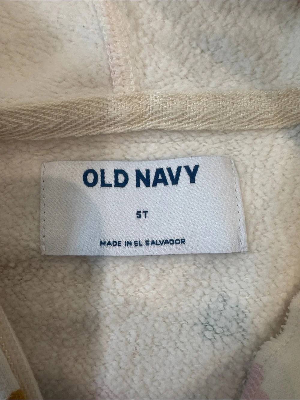 Girls Old Navy Cream Hooded Zip-Up Sweatshirt with Multicolor Heart Print
